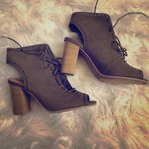 Lace up peep toe booties